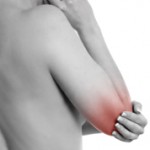 A woman rubbing her painful Elbow